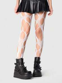 ROMWE 1Pair Of Dark Gothic White Hollow Fishnet Socks - White - View 4