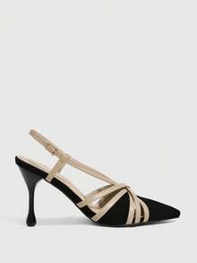 CUCCOO SZL Ladies' Fashionable And Elegant Back Lift With Pointed Head Stiletto Bag Head And Empty Women's Sandals - Apricot Black - View 2