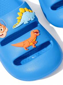 Blippi X SHEIN 藍色卡通男孩拖鞋，EVA輕量材質，護趾設計，適合室內、淋浴或海灘使用，幼兒與兒童尺寸，夏季服飾 - 藍色 - 查看 10