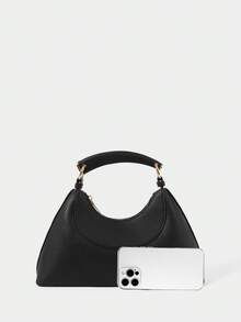 SHECARRY Women's Fashionable Black Handbag, Portable In Design, Versatile And Simple Bag Type, For Daily Use, Commuting, Shopping - Black - View 5