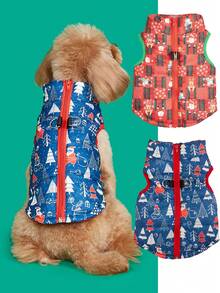 PETSIN Festive Christmas Quilted Dog Vest Zip‑Up Sleeveless Jacket With Dual D‑Ring Leash Hooks - Multicolor - View 6