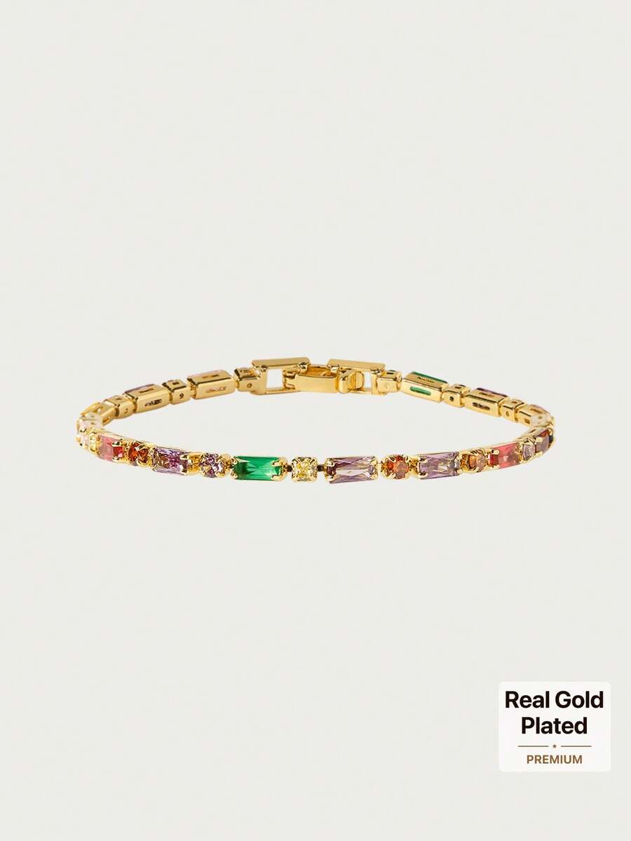 Glisma 18K Gold-Plated Colored Gemstone Fashion Light Luxury Bracelet (Random Color Sorting) - Yellow Gold - View 1