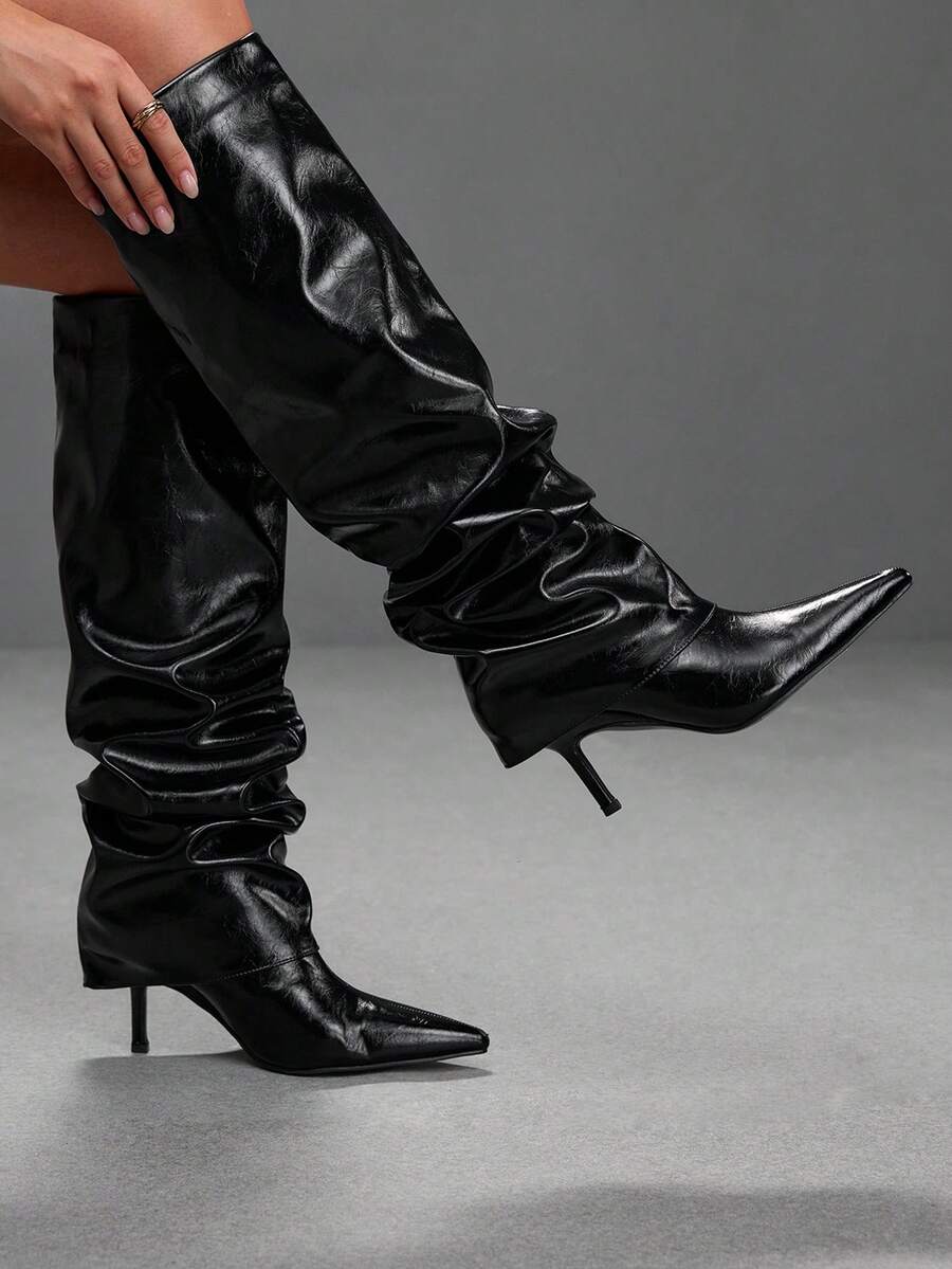 CUCCOO SZL Autumn And Winter Niche Design Sense, Black Pointed-Toed High-Heeled Boots, Thin Cover Sleeve, Knee-High Women's Boots Fall Boots - Black - View 1