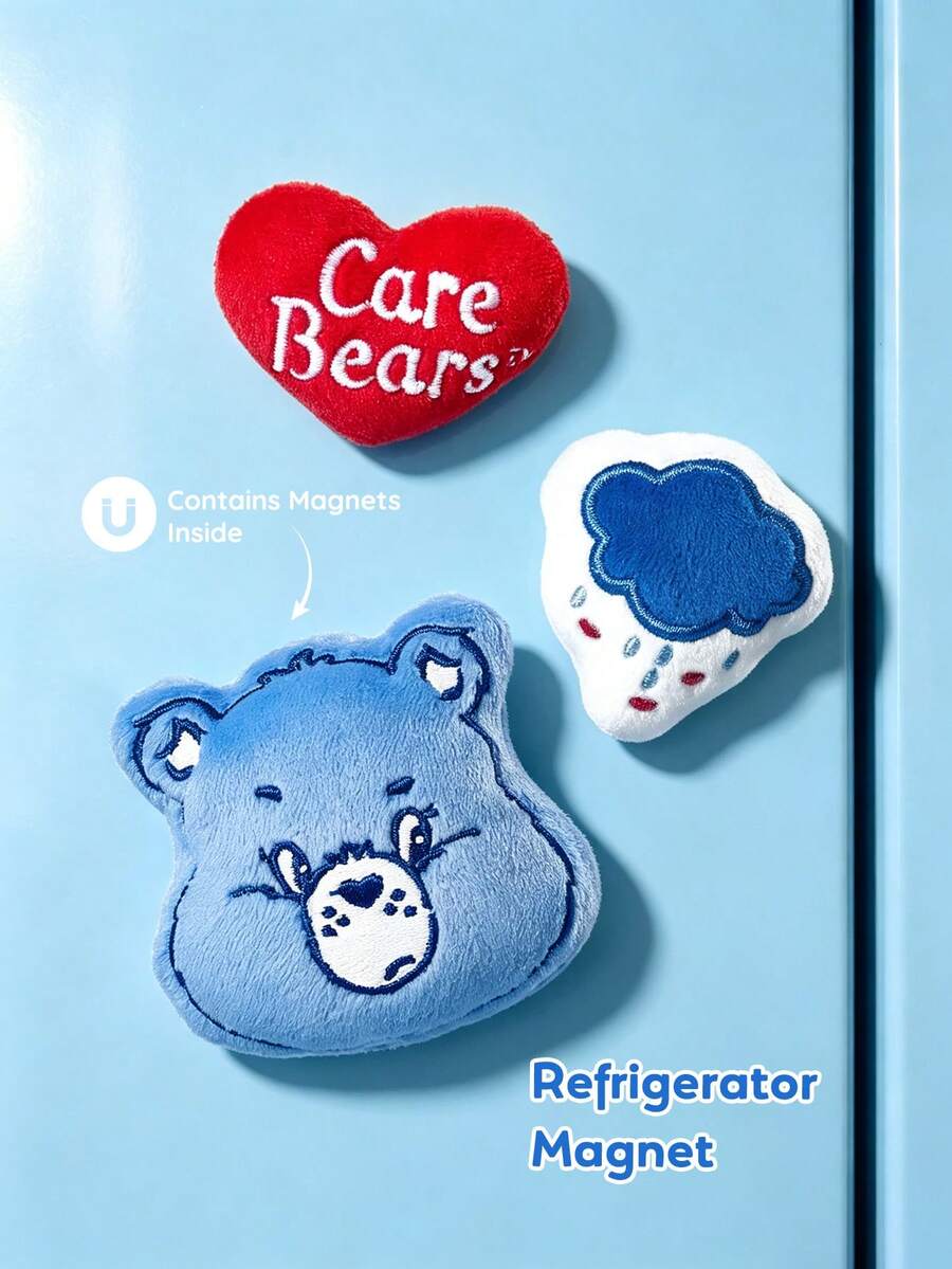 SHEIN X Care Bears 3Pcs Cute Cartoon-Shaped Refrigerator Sticker, The Back Contains Magnets, Which Can Be Attached To The Refrigerator And Various Metals - Love Bear - View 1