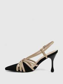CUCCOO SZL Ladies' Fashionable And Elegant Back Lift With Pointed Head Stiletto Bag Head And Empty Women's Sandals - Apricot Black - View 4