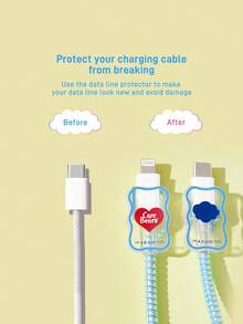 SHEIN X Care Bears 數據線保護套，適用於 iPhone 充電器，4 件組手機線材保護套，充電器保護套（不含數據線） - 藍色 - 查看 4
