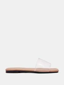Glitzique Sandal Datar Transparan PVC Cokelat Gaya Liburan Musim Panas Wanita, Sandal Pantai yang Nyaman - Coklat - View 7