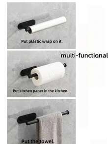 1PC Punch-Free Self-Adhesive Wall-Mounted Black Paper Tissue Rack, Easy To Install, Suitable For Kitchen, Bathroom, Under Cabinet, Sink, Balcony And More. Also For Cling Film/Foil Storage, A Multifunctional Tissue Storage Must-Have! - Multicolor - View 10
