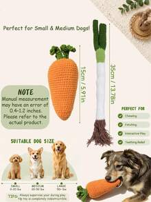 PETSIN 1Pc Fun Pet Squeaky Toy, Simulated Vegetable Knit Toy, Cute Carrot & Scallion Shapes, Built‑In Squeaker To Grab Pets' Attention, For Small & Medium Dogs And Cats, For Teeth Grinding, Boredom Relief, Interactive Play And Tossing - Multicolor - View 3
