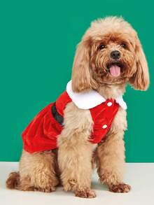 PETSIN Santa‑Style Pet Frock, Plush Collar Decorative Buckle Holiday Skirt For Dogs & Cats - Red - View 12