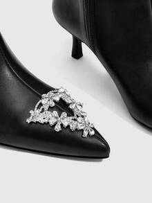 Daringsoles Pointed Cat And Short Boots, Rhinestone Decorative Temperament Thin Versatile Pointed Thin Heel Short Boots, Flash Diamond Decorative Commuter Dating - Black - View 5