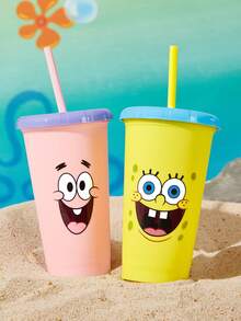 SpongeBob SquarePants | SHEIN 2個派對紀念杯 473ml 塑膠平底隨附杯 兒童生日派對用品 - 彩色 - 查看 1