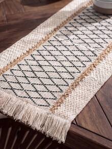 1 Piece Of Bohemian Woven Table Flag, Retro Fringed Decorative Table Towel, Festive Wedding Leisure Atmosphere Table Flag, Home Banquet Table Decoration Fabric, Versatile Style, Suitable For Home, Bed And Breakfast, Restaurant Various Scenes - Multicolor - View 2
