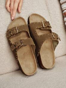 Solecia Women's New Fashion Rivet Camel Color Comfortable Outdoor Casual Buckle Shoes - Camel - View 1