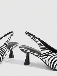 CUCCOO SZL Zebra Pattern Pointed Head Thin Heel Fashion Versatile Rear Empty High Heel Muller Women's Sandals - Black (zebra pattern) - View 5