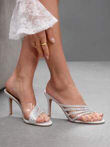 CUCCOO SZL Women's High-Heeled Sandals. Light Luxury Rhinestone Straps, Banquet Style Open-Toed Women's Shoes - Silver - View 6