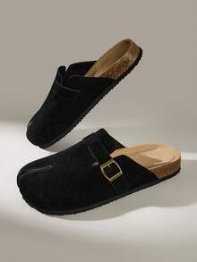 Solecia Women's Split Toe Buckle Suede-Look Clogs Elegant Black Casual & Daily Slides - jet black - View 11