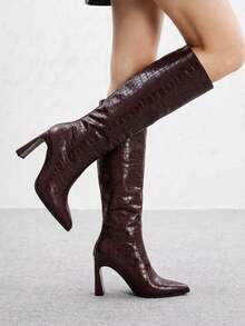 CUCCOO BIZCHIC Classic Western-Style Women's High-Heeled Platform Boots, Suitable For Daily And Festive Occasions In Autumn And Winter - Burgundy - View 3