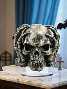 1Pc 15.5cm Resin Halloween Desktop Decor With Ghost Skeleton Reading Book Swing Pattern In Brown Orange For Home Office Party Autumn Seasonal Ornament Trending. - C - View 5