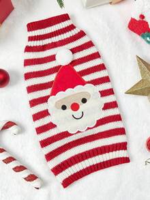 PETSIN 1pc Stretchy Knitted Warm Two-Legged Sweater With Santa Embroidery For Small And Large Dogs, Christmas Decorations - Red and White - View 5