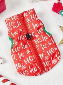 PETSIN Cozy Christmas Winter Dog Vest Holiday Pattern With Gingerbread Men Hoho Pet Jacket - Red and White - View 6
