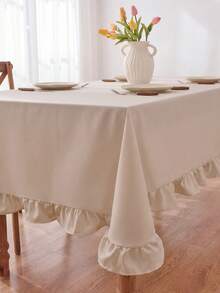 1 Piece Of Solid Color Ruffle Edge Tablecloth, Exquisite Appearance; Suitable For Restaurant Tabletops, Family Dinners, Daily Use, Banquets, Weddings, Holiday Party Decorations - Camel - View 8