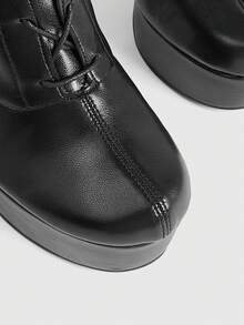 CUCCOO LuxiPop Women's Fashion Simple Thick High Heel Round Toe Front With Thick Bottom Inner Zipper Party Nightclub Style Black Knee Boots - Black - View 5