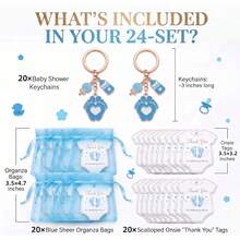 20 Sets Of Blue Footprint Bottle Shape Keychain Baby Bath Gift Set, With Drawstring Gift Bag And Thank You Card, Suitable For Baby Christening - Blue - View 5