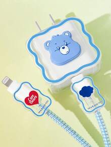 SHEIN X Care Bears 數據線保護套，適用於 iPhone 充電器，4 件組手機線材保護套，充電器保護套（不含數據線） - 藍色 - 查看 2