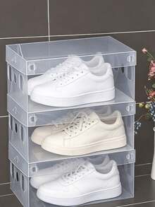10 Pack Foldable Clear Plastic Shoe Boxes, Waterproof Dustproof Stackable Storage Organizer For Sneakers, High Heels, Clothes, Foldable Containers For Closet, Dorm, Bedroom & Small Apartment - View 2