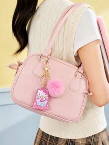 HELLO KITTY AND FRIENDS | SHEIN 1PC Hello Kitty Keychain With Pink Fluffy Pom‑Pom, Cute Ice Cream Cup Pattern Bag Charm, Lobster Clasp For Easy Hanging, Decorative Pendant For Keys Backpack Handbag, Sweet Collectible Gift For Hello Kitty Fans - Pink - View 3