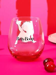 Betty Boop x SHEIN 1個 16.57oz/490ml 復古女孩鈣鈉玻璃冷水杯，適用於冷水、飲料、咖啡、茶、牛奶 - 無色 - 查看 5