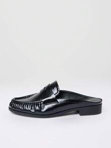 MUSERA Black PU Leather Loafer Mule Shoe Fall Autumn Winter Streetwear Outfits - Black - View 2