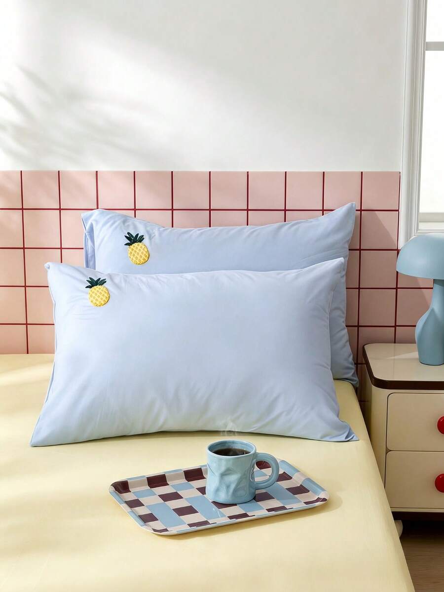 Joivida 2Pcs Polyester Embroidered Envelope‑Closure Pillowcases Smooth Breathable Polyester Bedding Pillow Protector Case With Envelope Closure (No Insert) - Blue - View 1