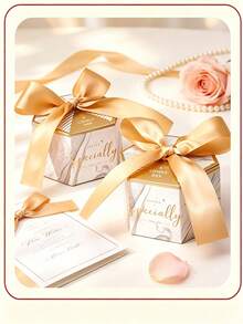 50Pcs Mini Marble Pattern Gift Boxes With Shiny Gold Bow Ribbon, Wedding Favor Thank You Candy Boxes, Small Party Treat Packaging Boxes For Bridal Shower Birthday Banquet - White - View 9