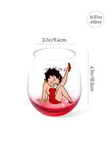 Betty Boop x SHEIN 1個 16.57oz/490ml 復古女孩鈣鈉玻璃冷水杯，適用於冷水、飲料、咖啡、茶、牛奶 - 無色 - 查看 6