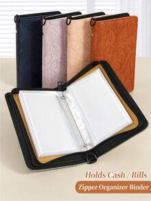 Embossed PU Leather Zipper Storage Binder, Multi‑Purpose Paper Document Organizer, A6 Portable Collection Album For Paper Memorabilia - multicolor - View 6