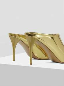 Mnmlis Mirror Gold Shiny Surface High-Heeled Mules Girl, Pointed Toe Thin Heel Sleeve, Party And Banquet Eye-Catching Sandals - Gold - View 4