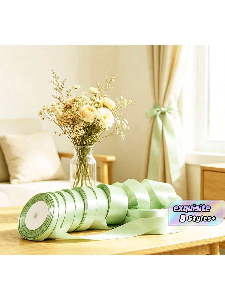 1 捲聚酯緞面絲帶-禮品盒、糖果盒、蛋糕盒、鮮花裝飾絲帶(機器染色,色差輕微) - 淺綠 - 查看 1