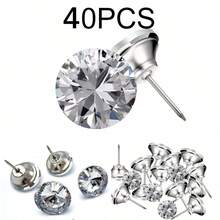 20/40 Pcs Crystal Decor Buttons, Crystal Decor Studs, Clear Crystal Head Decor Nails, Diamond‑Like Buttons, For Sewing DIY, Sofa And Wall Decorations - silver - View 4