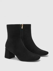 CUCCOO BIZCHIC French Square Boots, Thick Heel Comfortable Versatile Velvet Boots, Side Zipper Elegance, Suitable For Business Commuting Holiday Parties Fall Shoes - Black - View 6