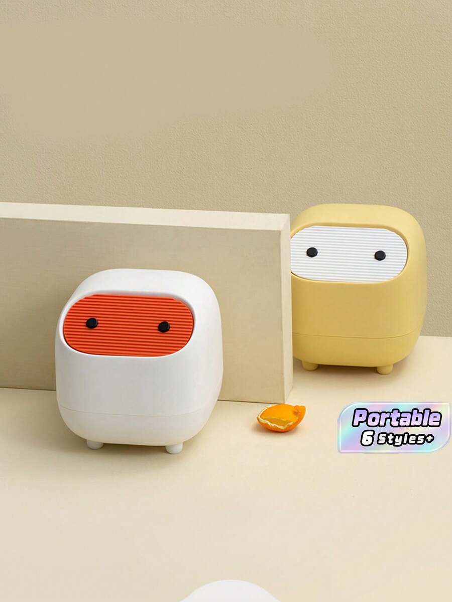 Mini Desk Trash Can With Press-Open Lid, Small Office Tabletop Waste Basket, 2-Layer Portable Garbage Bin For Home, Car, Dorm - Multicolor - View 1