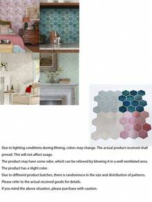 COMMOMY 1/10/20 Pack Self-Adhesive Wall Panel, Tile Splash Proof Sticker, Pink Ceramic Tile Decal, Living Room Wall Decoration - multicolor - View 2
