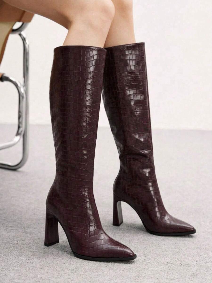 CUCCOO BIZCHIC Classic Western-Style Women's High-Heeled Platform Boots, Suitable For Daily And Festive Occasions In Autumn And Winter - Burgundy - View 1