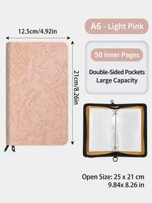 Embossed PU Leather Zipper Storage Binder, Multi‑Purpose Paper Document Organizer, A6 Portable Collection Album For Paper Memorabilia - multicolor - View 7