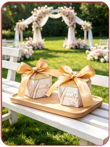 50Pcs Mini Marble Pattern Gift Boxes With Shiny Gold Bow Ribbon, Wedding Favor Thank You Candy Boxes, Small Party Treat Packaging Boxes For Bridal Shower Birthday Banquet - White - View 8