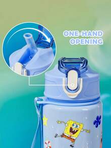 SpongeBob SquarePants | SHEIN 25oz / 750ml 塑膠水壺，附矽膠吸管與防漏蓋，適合旅行、觀光與學校使用 - 藍色 - 查看 2