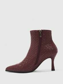 CUCCOO BIZCHIC 女款踝帶方扣尖頭細高跟踝靴 酒紅色側拉鍊高跟踝靴 通勤日常百搭款 - 酒紅色7 - 查看 9