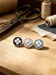 Pack 10 Pcs High‑End Two‑Tone Oil Painted Clover Metal Buttons Rhinestone Round Decorative Fasteners For Cashmere Coats Suits Versatile Outerwear Hand‑Sewn Clothing Sewing Accessories - 10pcs - View 7