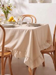 1 Piece Of Solid Color Ruffle Edge Tablecloth, Exquisite Appearance; Suitable For Restaurant Tabletops, Family Dinners, Daily Use, Banquets, Weddings, Holiday Party Decorations - Camel - View 2